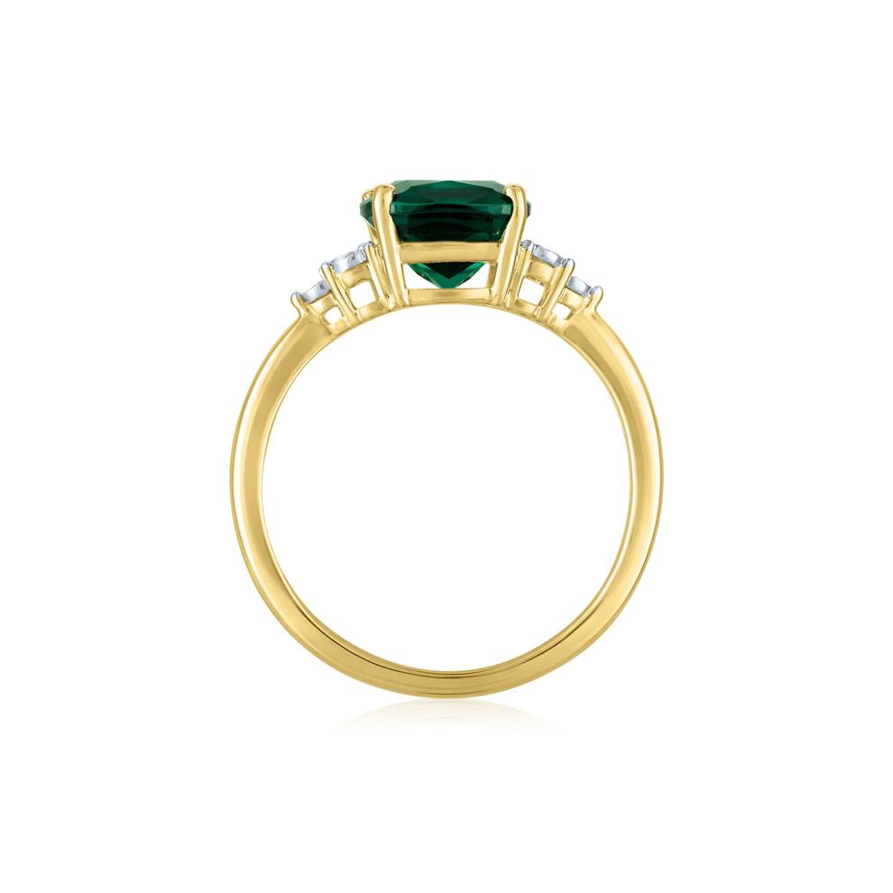 Lab-Created Emerald and Diamond Accent Ring in 10K Yellow Gold – Image 2 of 3