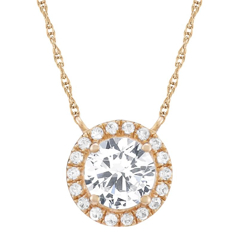 Lab-Created White Sapphire Halo Pendant in 10K Rose Gold – Image 1 of 3