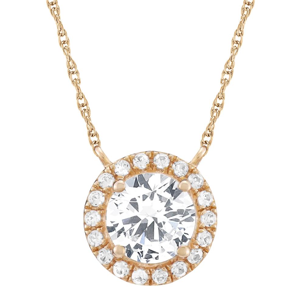 Lab-Created White Sapphire Halo Pendant in 10K Rose Gold – Image 1 of 3