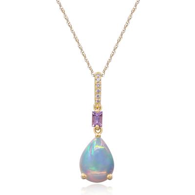 Opal, Pink Sapphire & Diamond Accent Pendant Necklace in 10K Yellow Gold