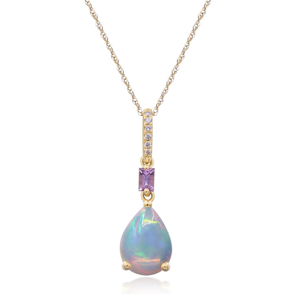 Opal, Pink Sapphire &amp; Diamond Accent Pendant Necklace in 10K Yellow Gold – Image 1 of 4