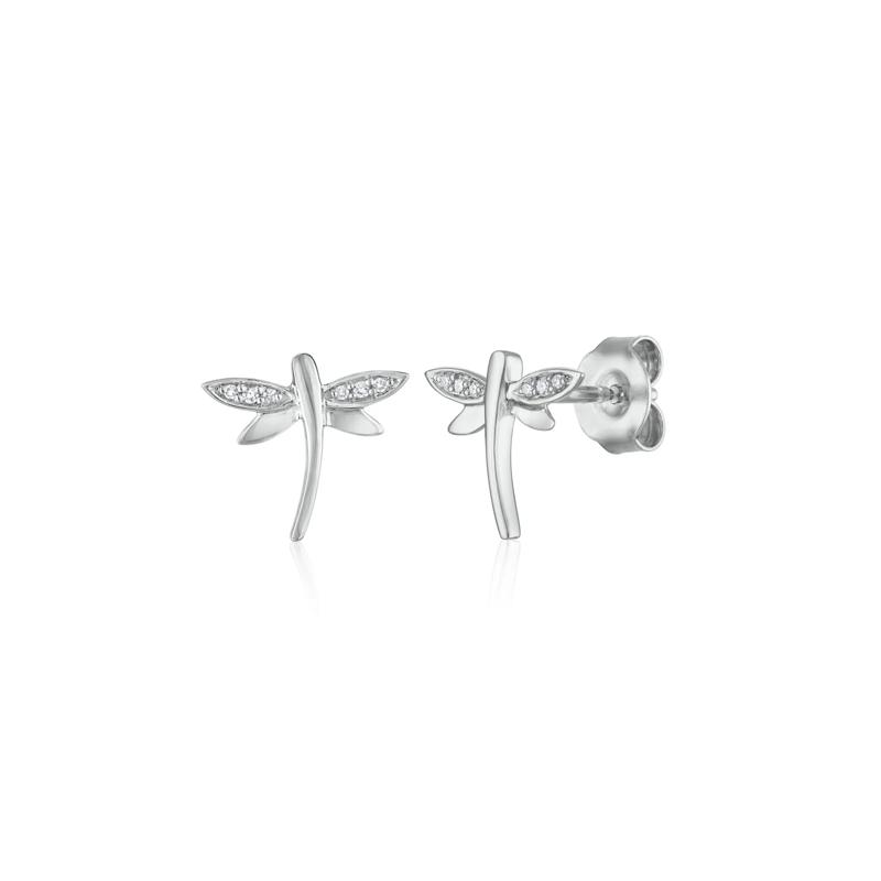 Diamond Accent Dragonfly Stud Earrings in 10K White Gold – Image 1 of 1