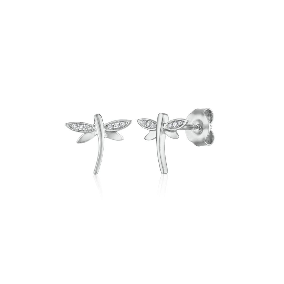 Diamond Accent Dragonfly Stud Earrings in 10K White Gold – Image 1 of 1