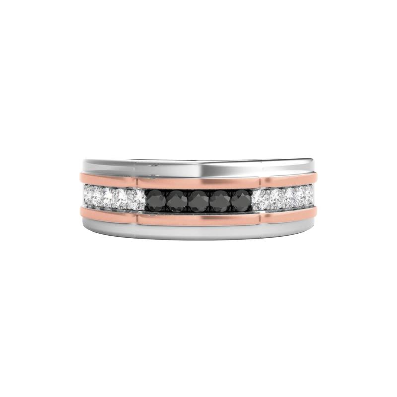 Men&#39;s Black and White Diamond Ring in 10K White and Rose Gold &#40;1/2 ct. tw.&#41; – Image 1 of 3