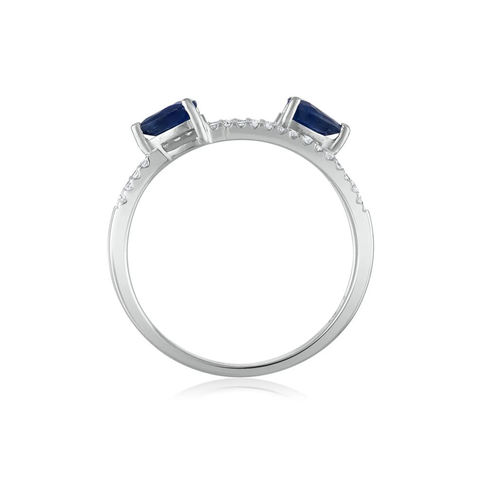 Diamond and Blue Sapphire Double Row Band in 14K White Gold (1/10 ct. tw.) – Image 2 of 3
