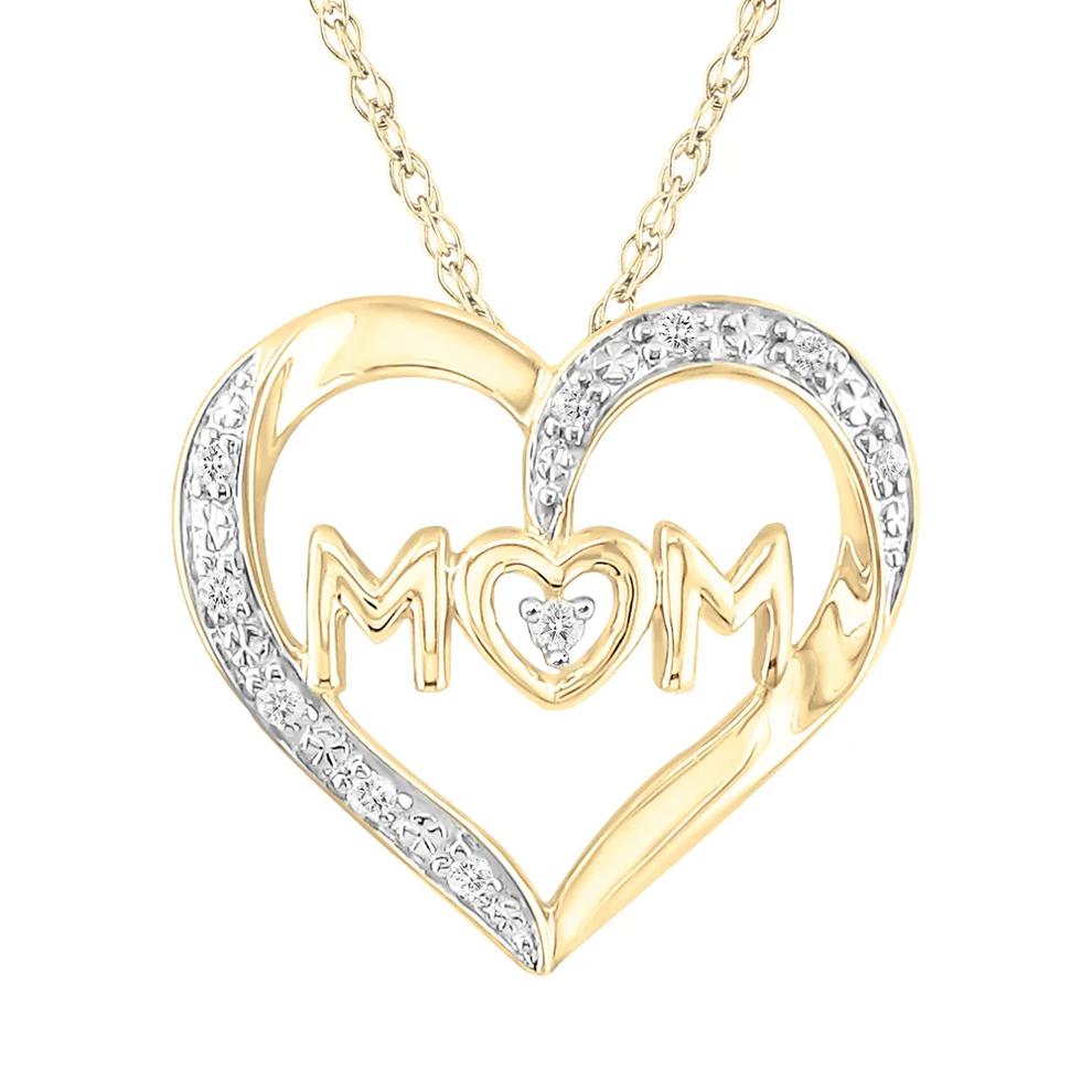 Diamond Mom Heart Pendant in 10K Yellow Gold – Image 1 of 3