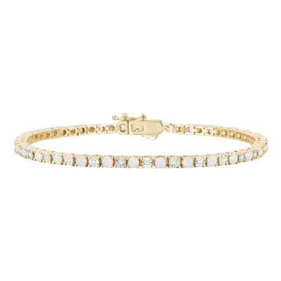 Opal & Diamond Line Bracelet in 10K Yellow Gold (1/7 ct. tw.)