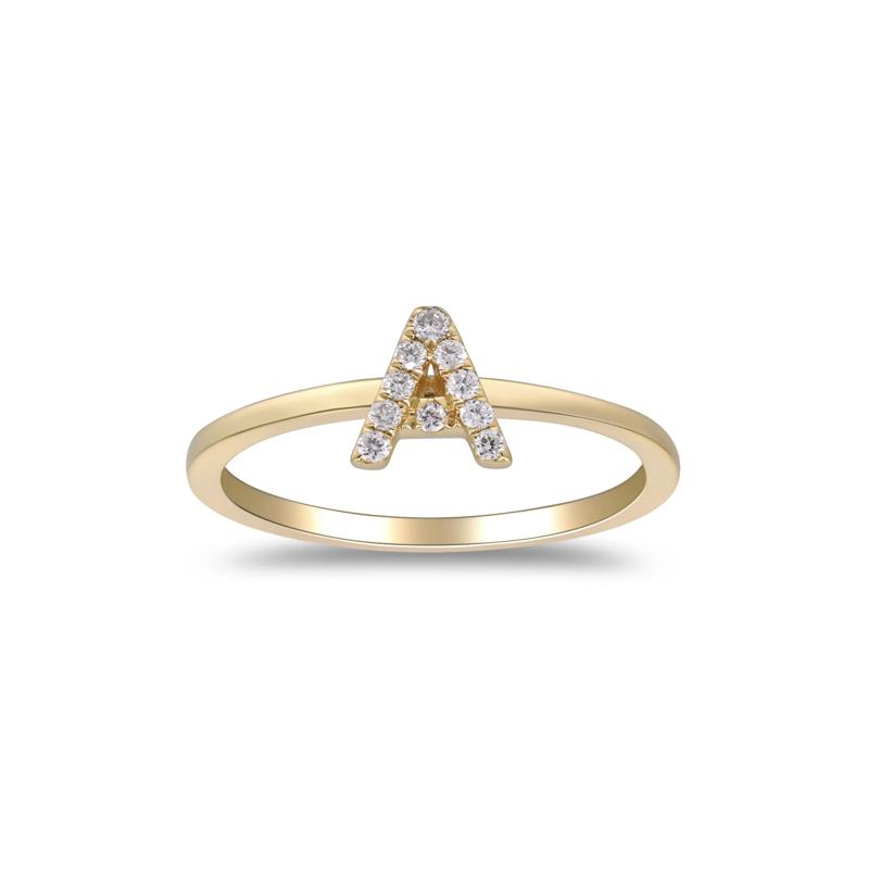 Diamond Accent &quot;A&quot; Initial Ring in 10K Yellow Gold – Image 1 of 5
