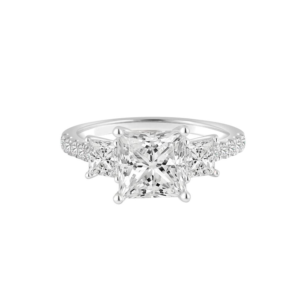 Lab Grown Diamond Princess-Cut Three-Stone Engagement Ring in 14K White Gold (3 ct. tw.) – Image 1 of 4