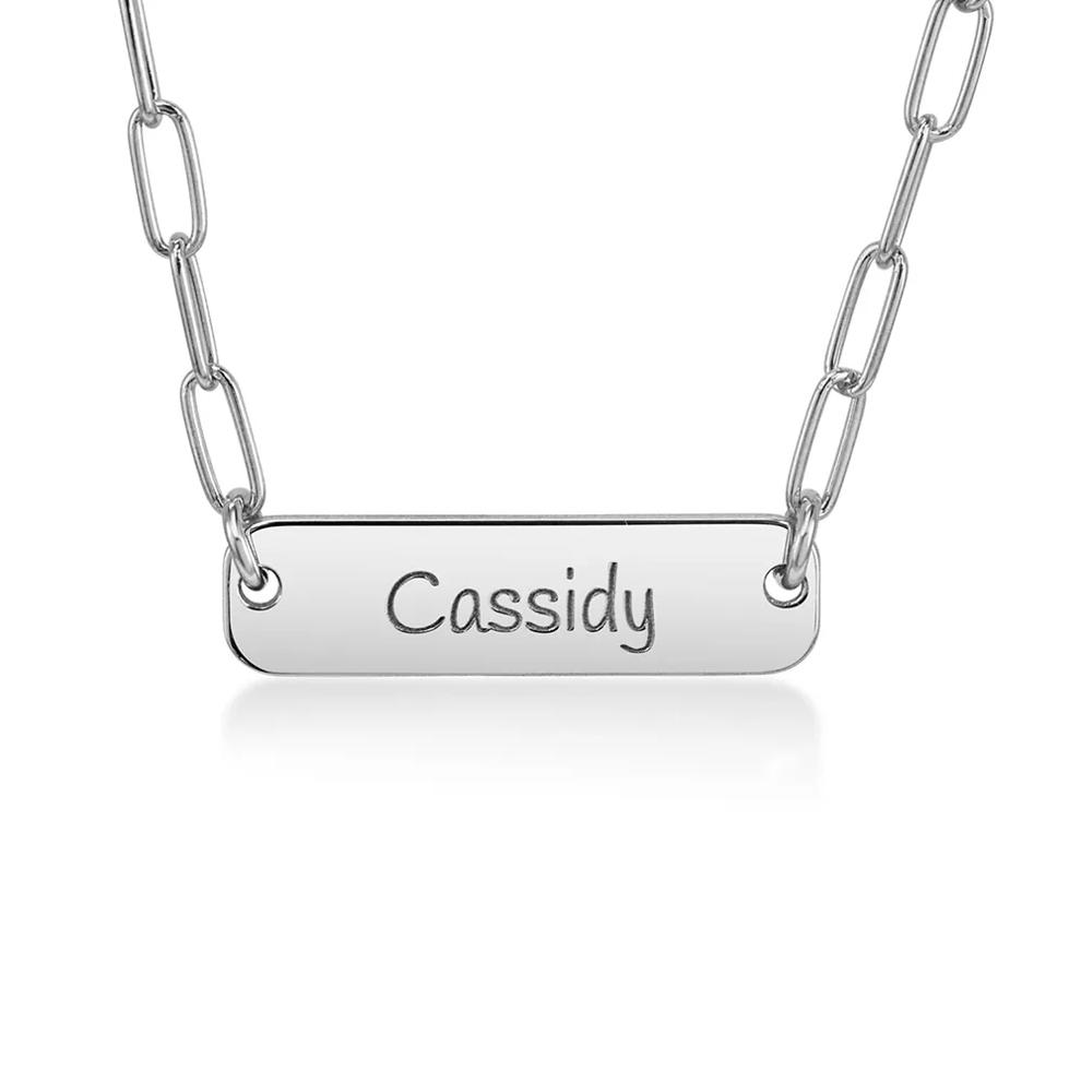 Engravable Bar Necklace with Paperclip Chain in Sterling Silver, 18&rdquo; – Image 1 of 1