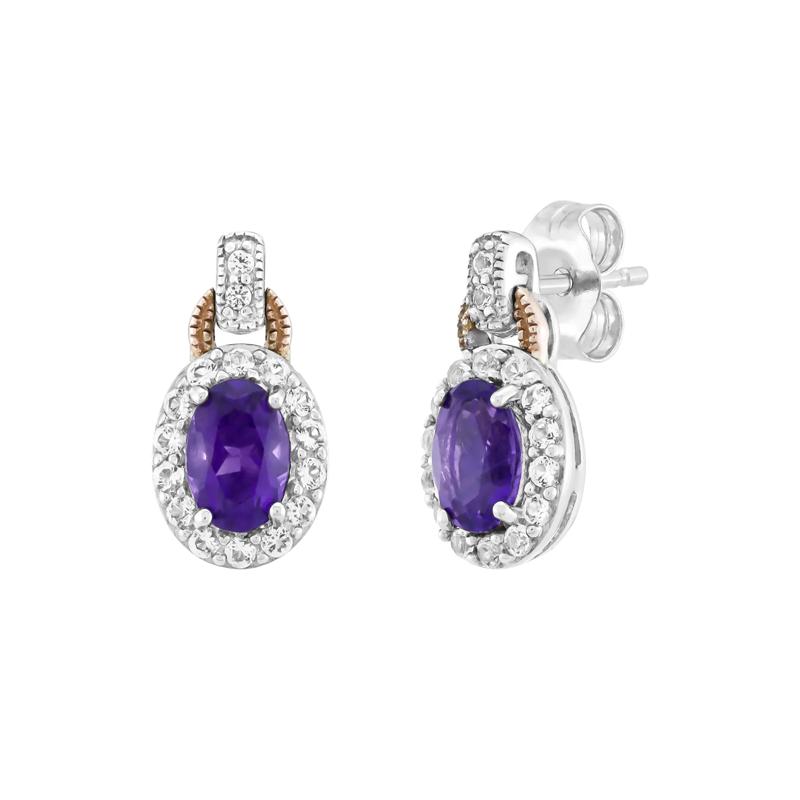 Amethyst &amp; White Topaz Earrings in Sterling Silver &amp; 10K Rose Gold – Image 1 of 1