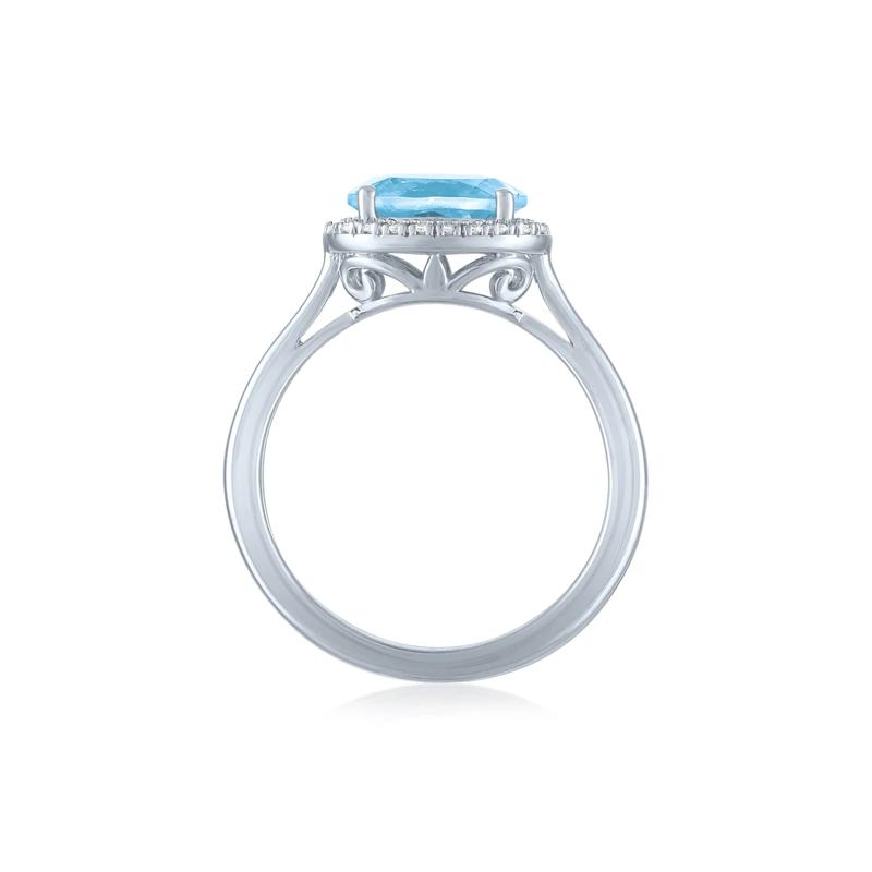 Swiss Blue Topaz and Diamond Accent Halo Ring in Sterling Silver – Image 2 of 3