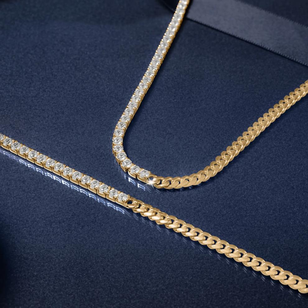 Lab-Created White Sapphire Tennis and Curb Link Bracelet in Vermeil – Image 4 of 4