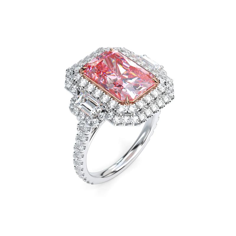 Lab Grown Diamond Pink Radiant-Cut Center Engagement Ring in Platinum &amp; 18K Rose Gold &#40;5 5/8 ct. tw.&#41; – Image 5 of 5
