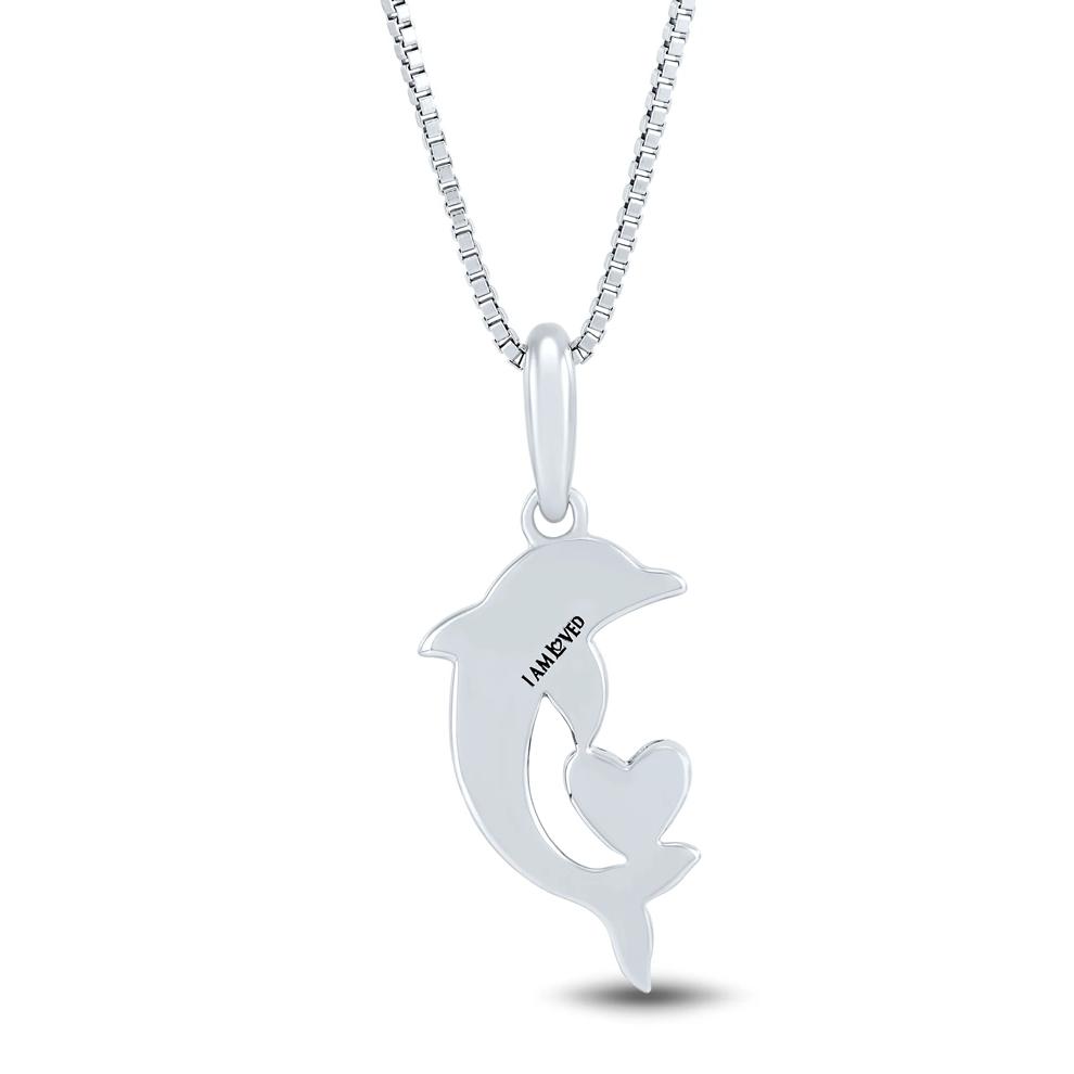 Dolphin Pendant with Diamond Accents in Sterling Silver and 14K Rose Gold – Image 3 of 3