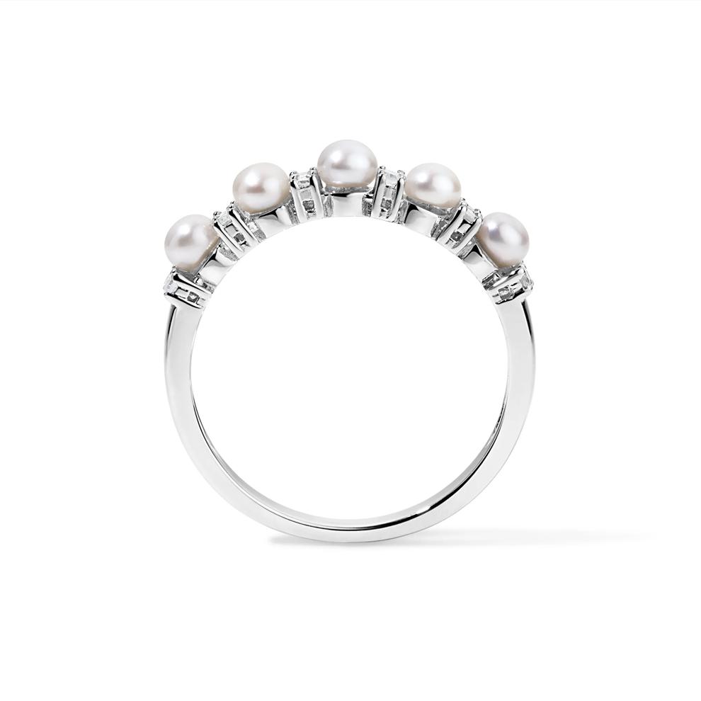 Freshwater Cultured Pearl &amp; Diamond Band in Sterling Silver (1/8 ct. tw.) – Image 2 of 4
