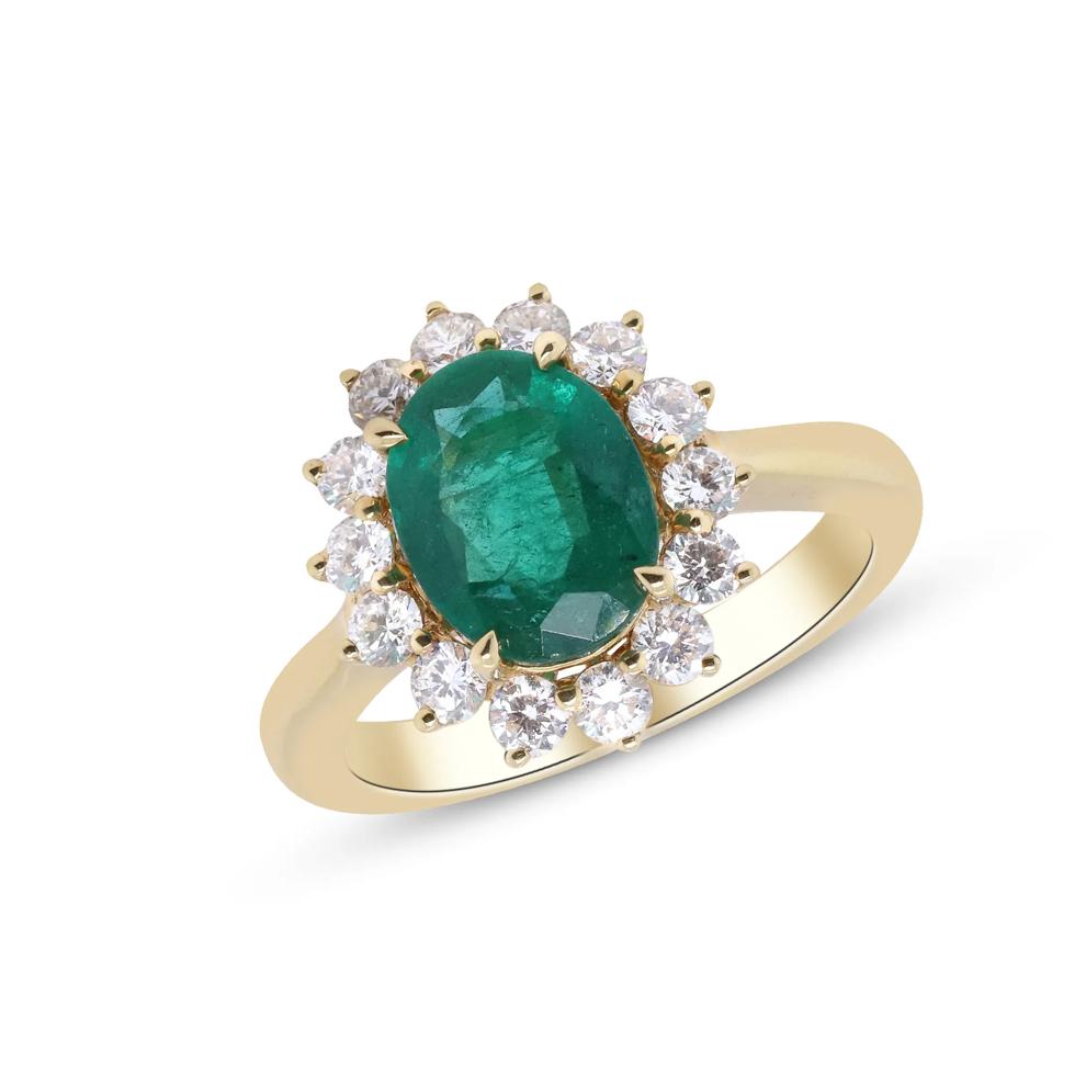 Emerald &amp; Diamond Burst Halo Ring in 18K Yellow Gold (7/8 ct. tw.) – Image 4 of 4