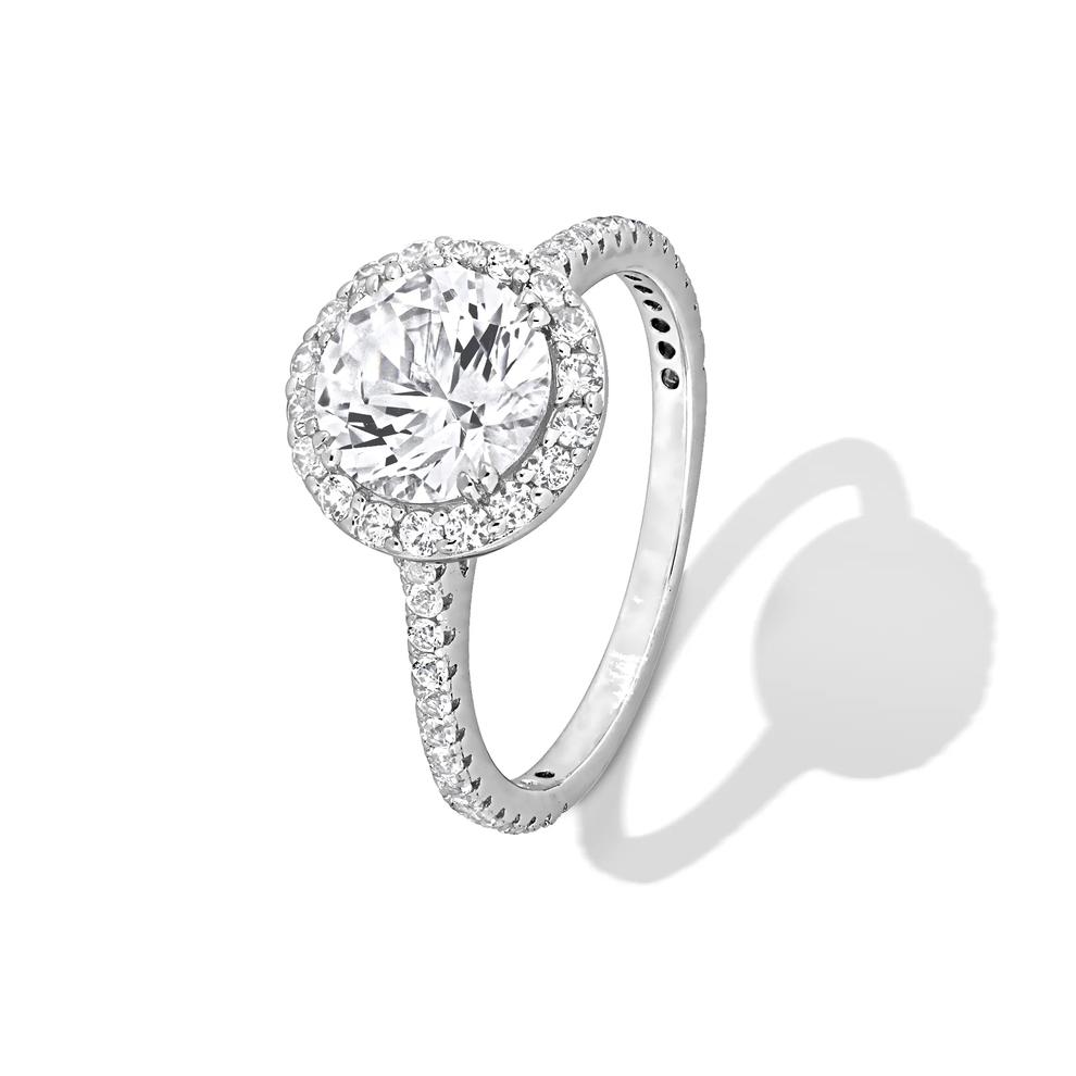 Lab-Created White Sapphire Halo Ring in Sterling Silver – Image 4 of 4