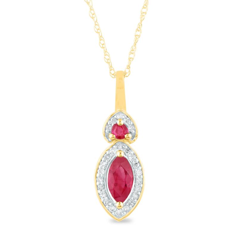 Gemstone and Diamond Accent Marquise Halo Pendant in 10K Yellow Gold – Image 1 of 1