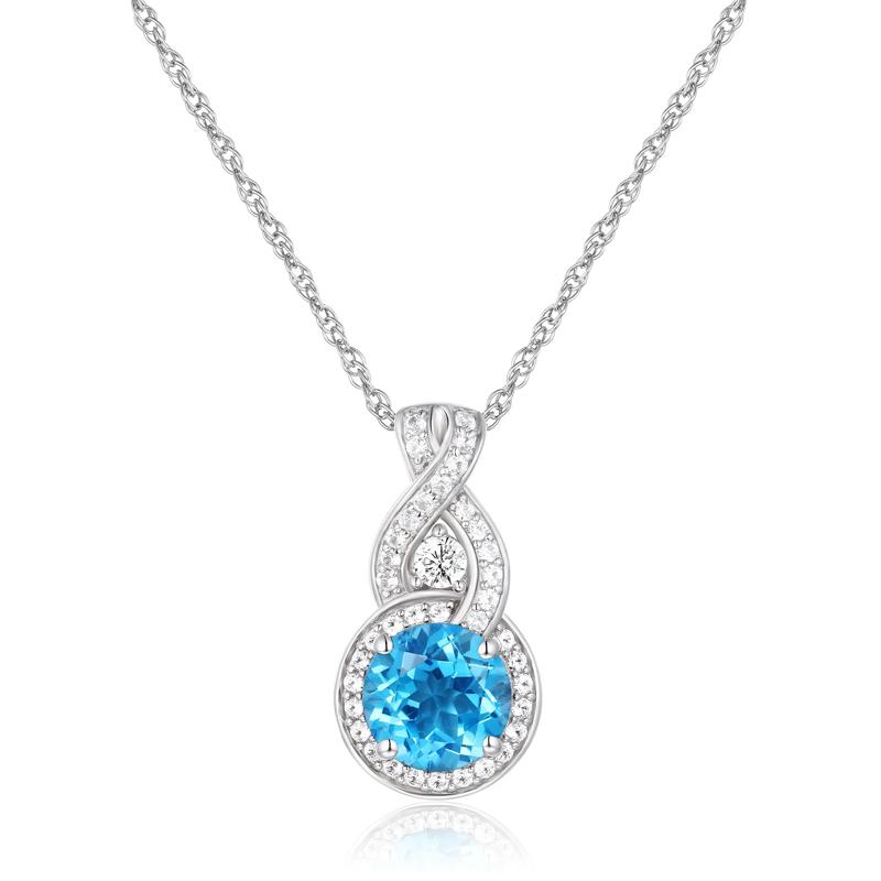 Blue Topaz and Lab-Created White Sapphire Pendant in Sterling Silver – Image 1 of 3