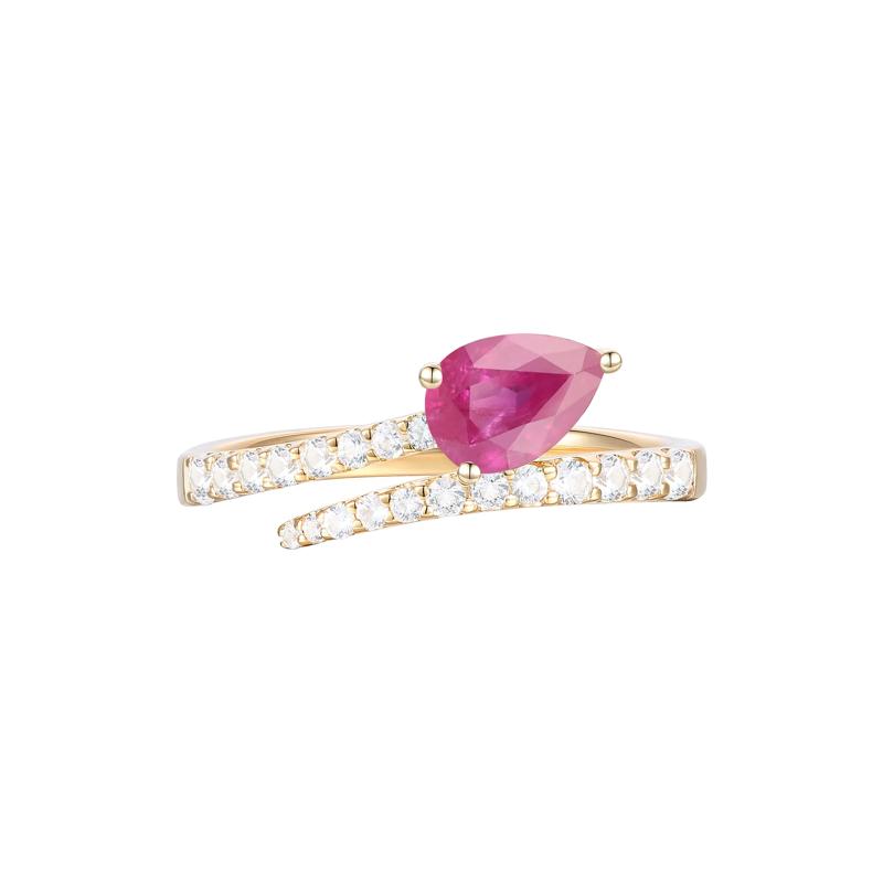 Ruby and Diamond Bypass Ring in 10K White Gold &#40;1/3 ct. tw.&#41; – Image 1 of 3