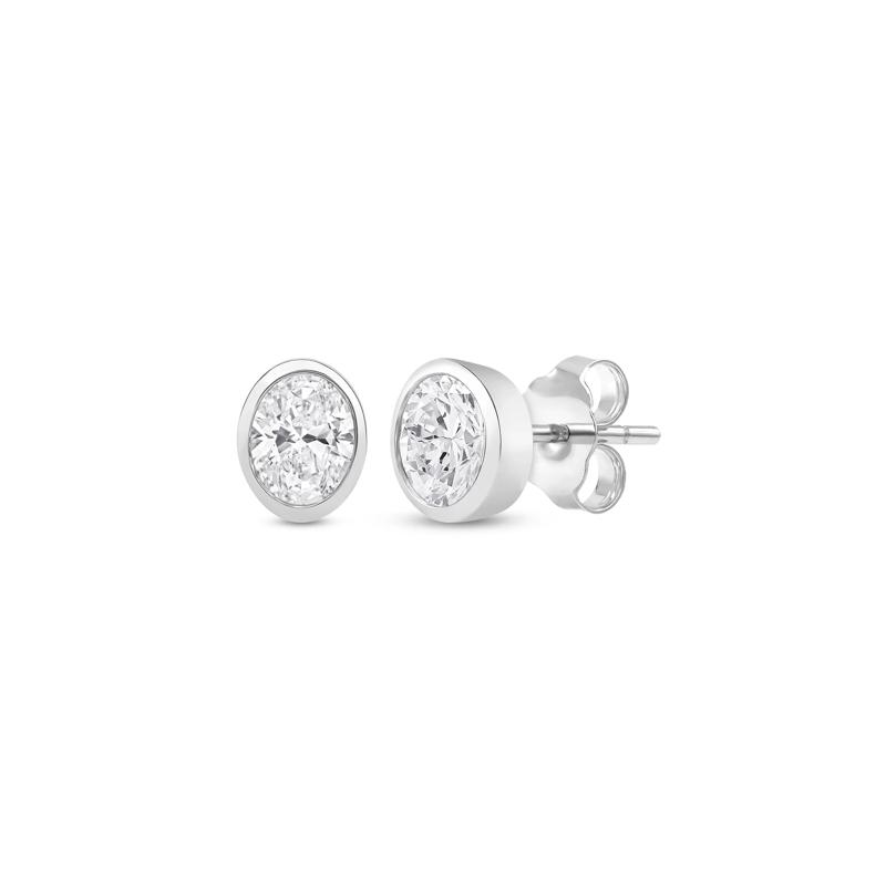 Lab Grown Diamond Oval-Shaped Bezel-Set Solitaire Stud Earrings in 14K White Gold (1/3 ct. tw.) – Image 1 of 3