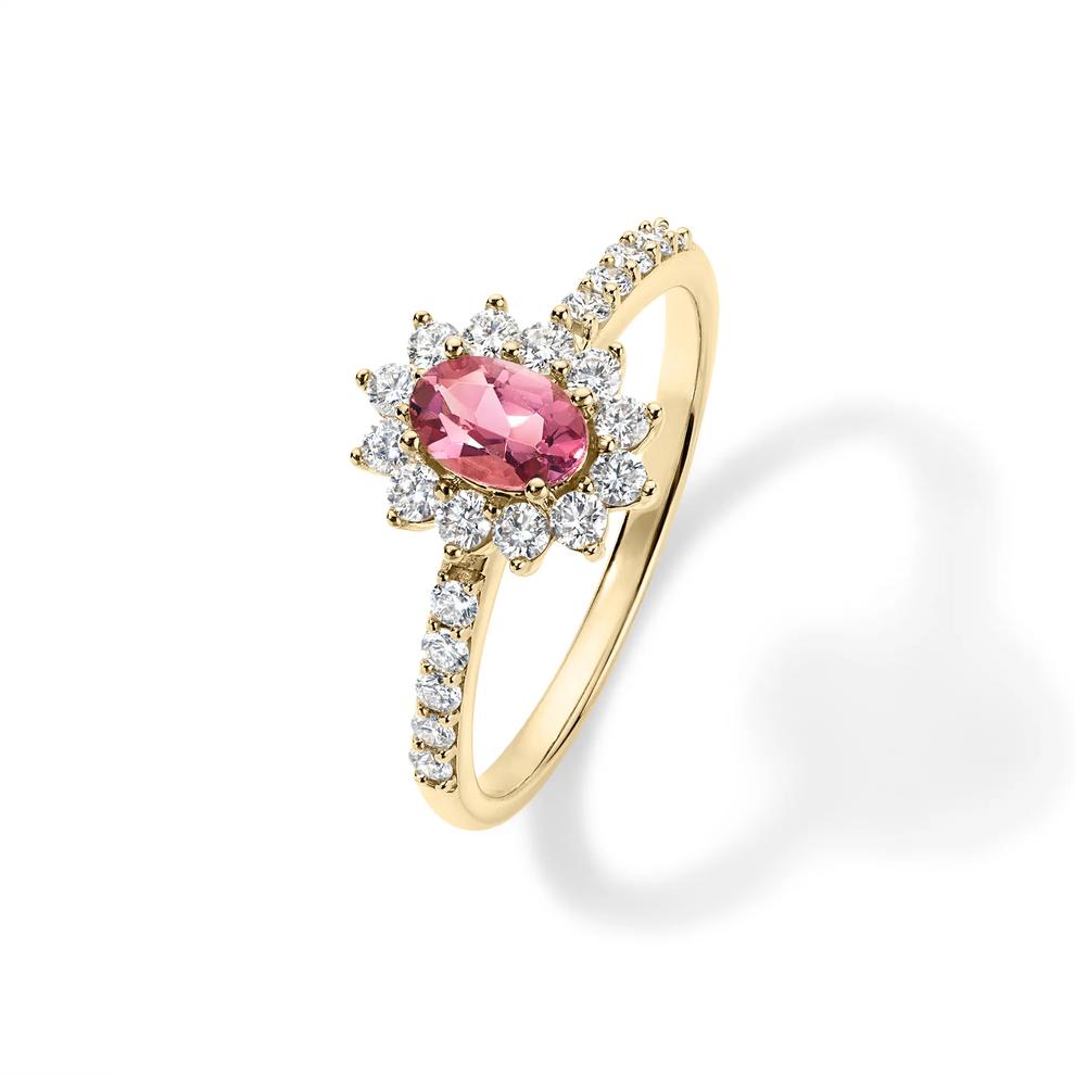 Pink Tourmaline &amp; Diamond Starburst Halo Ring in 10K Yellow Gold (3/8 ct. tw.) – Image 4 of 4