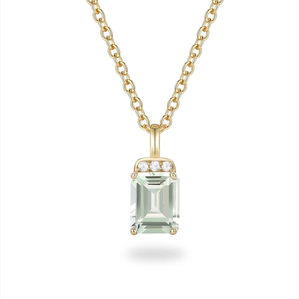 Emerald-Cut Green Amethyst &amp; Diamond Accent Pendant Necklace in 10K Yellow Gold – Image 1 of 4