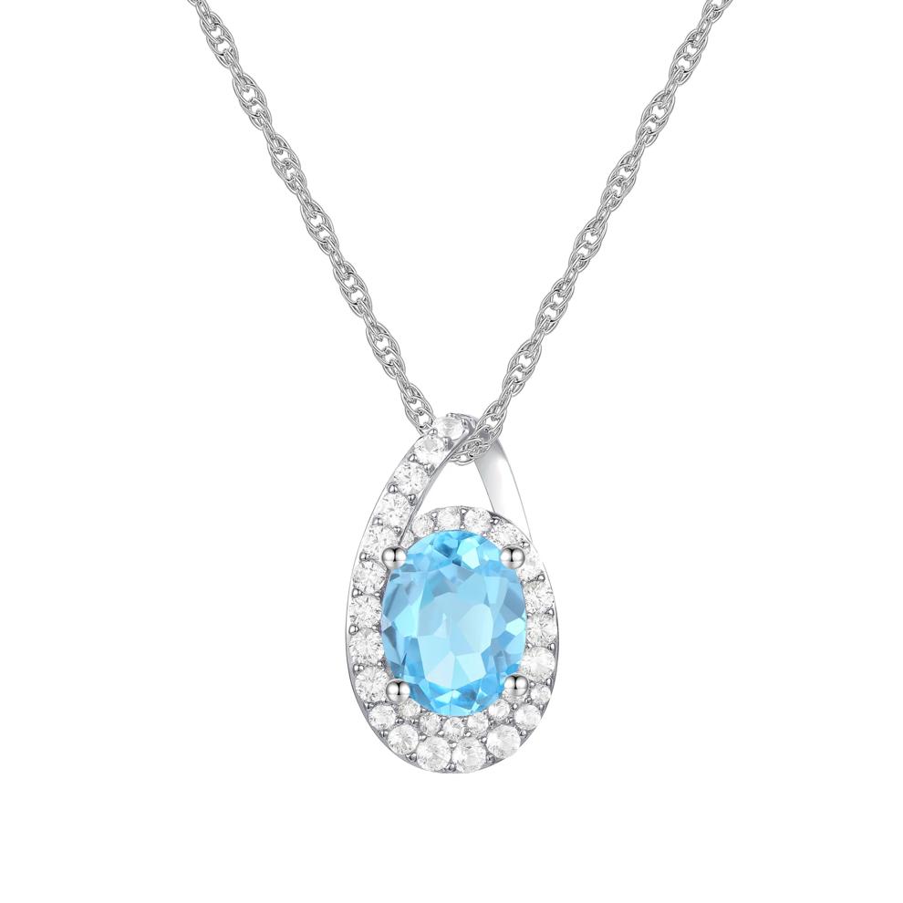 Oval Swiss Blue Topaz and Lab-Created White Sapphire Ring, Earring and Pendant Box Set in Sterling Silver – Image 5 of 8