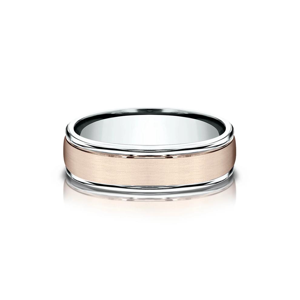 Men's Satin Finish Band in 14K Rose &amp; White Gold – Image 1 of 3