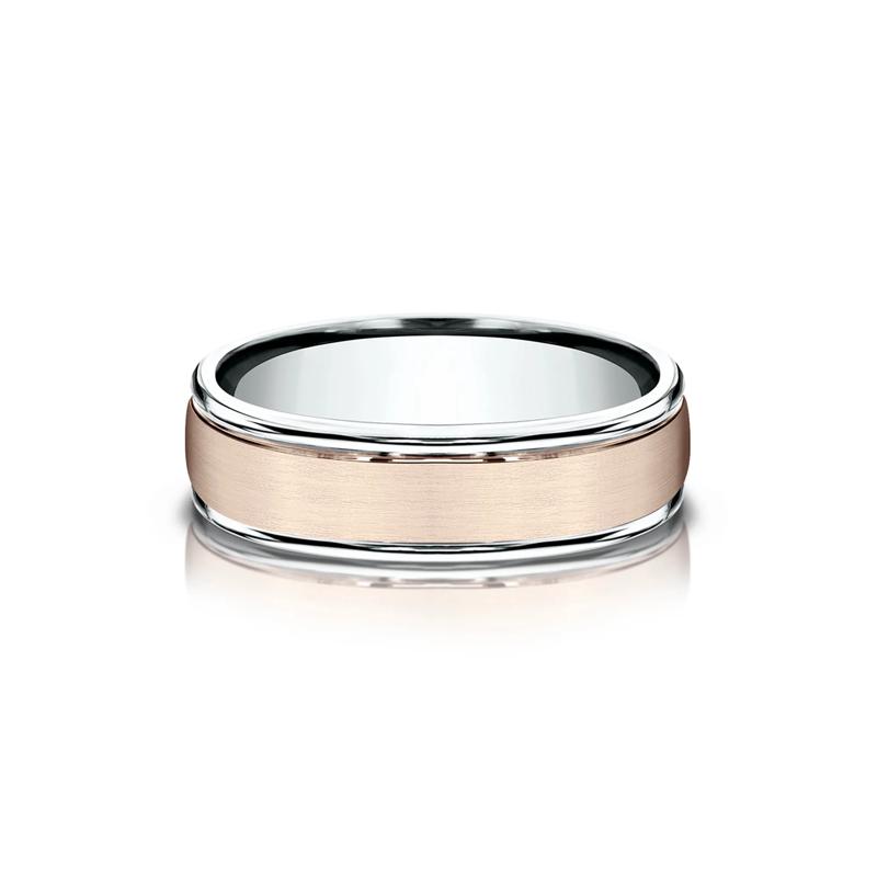 Men&#39;s Satin Finish Band in 14K Rose &amp; White Gold – Image 1 of 3