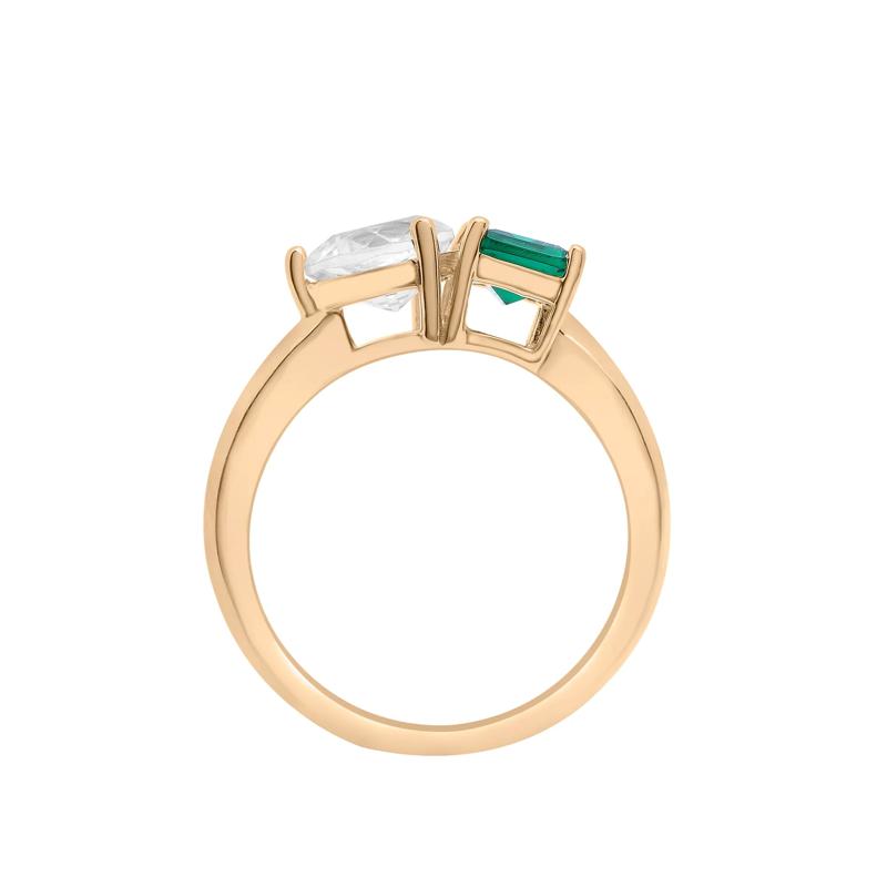 Lab-Created Emerald and Lab-Created White Sapphire Toi et Moi Two-Stone Ring in Vermeil – Image 2 of 7
