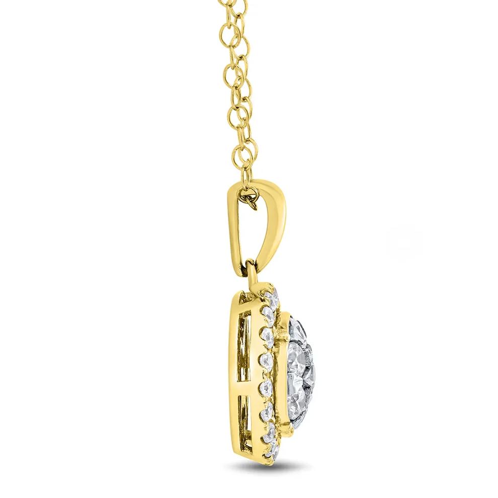 Lab Grown Multi-Diamond Halo Pendant in 14K Yellow Gold (5/8 ct. tw.) – Image 2 of 3