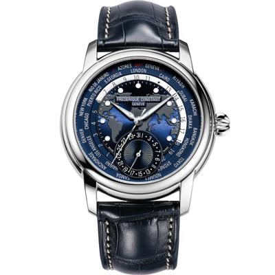 Men's Manufacture Classic Worldtimer Watch With a Blue Dial and Blue Leather Strap