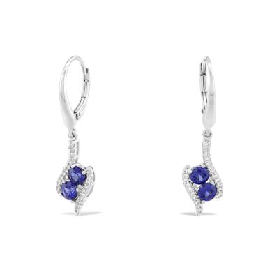 Lab-Created Blue Sapphire & Lab-Created White Sapphire Drop Earrings in Sterling Silver