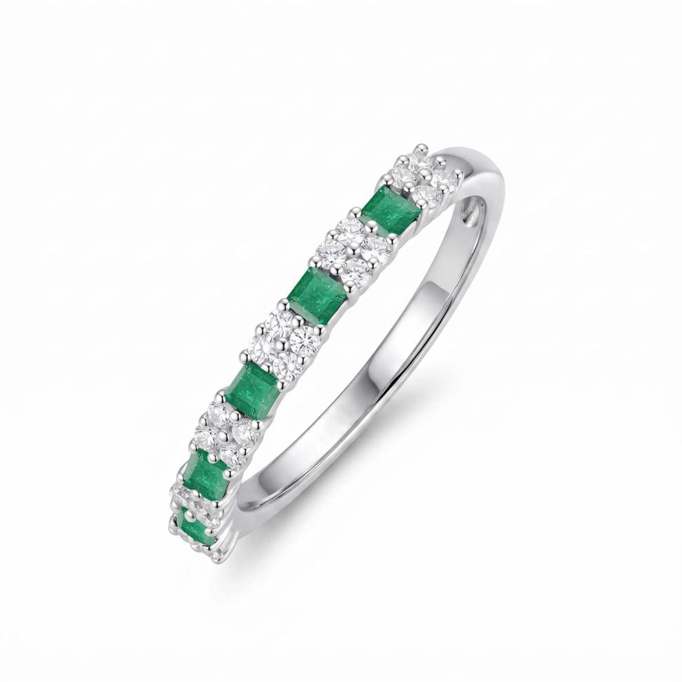 Emerald &amp; Diamond Ring in 10K White Gold (1/4 ct. tw.) – Image 4 of 4