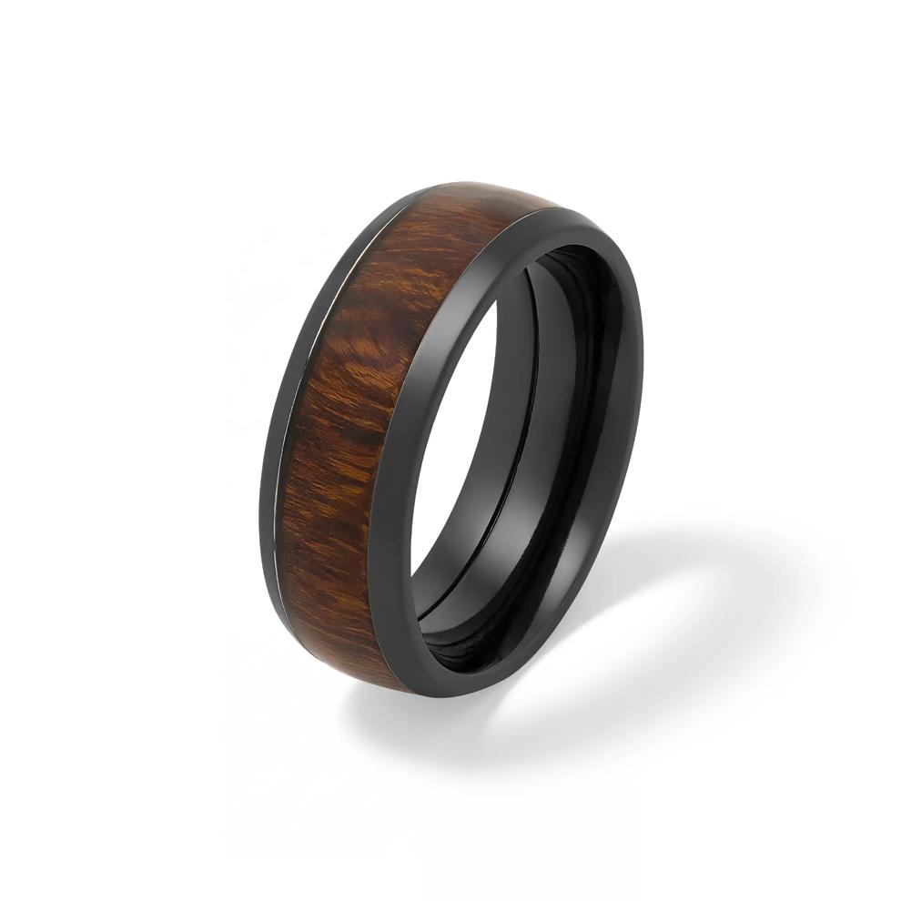 Men&rsquo;s Desert Ironwood Inlay Wedding Band in Black Zirconium, 8mm – Image 4 of 5