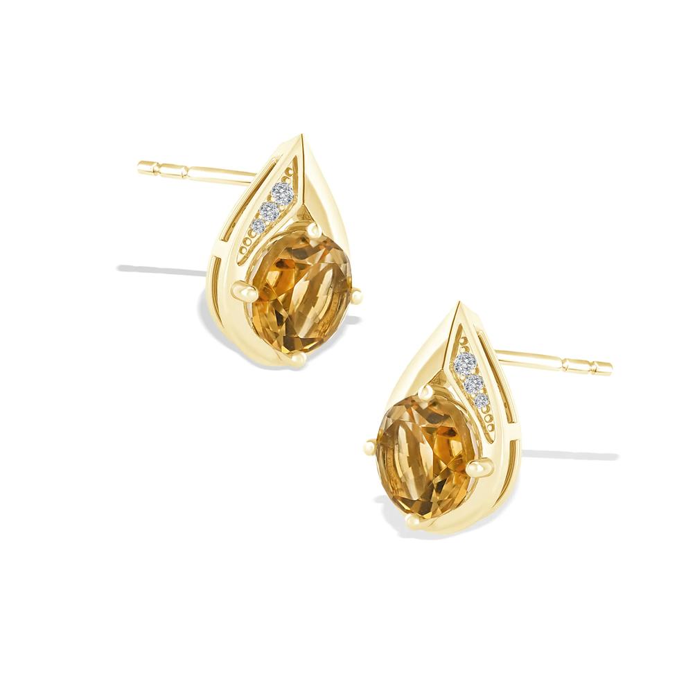 Citrine &amp; Diamond Accent Stud Earrings in 10K Yellow Gold – Image 1 of 2