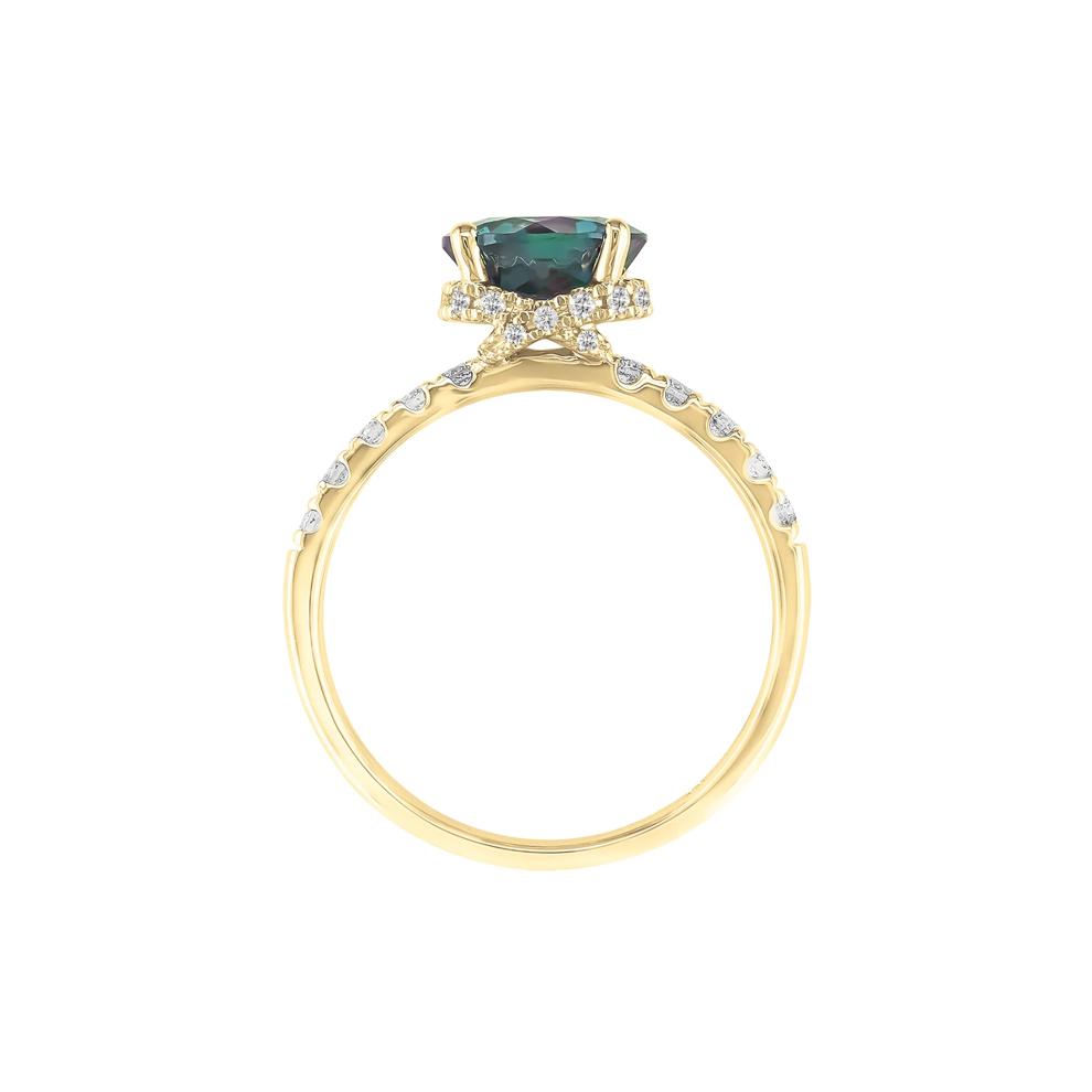 Lab-Created Round Alexandrite and Diamond Ring in 14K Yellow Gold (1/3 ct. tw.) – Image 2 of 3