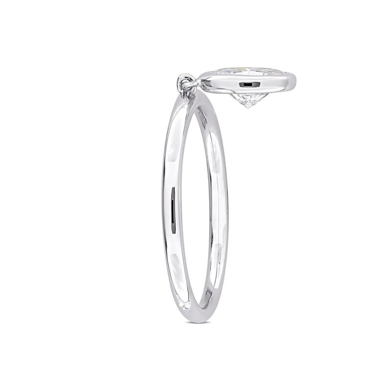 Lab-Created Moissanite Oval Bezel Dangle Ring in Sterling Silver – Image 3 of 6