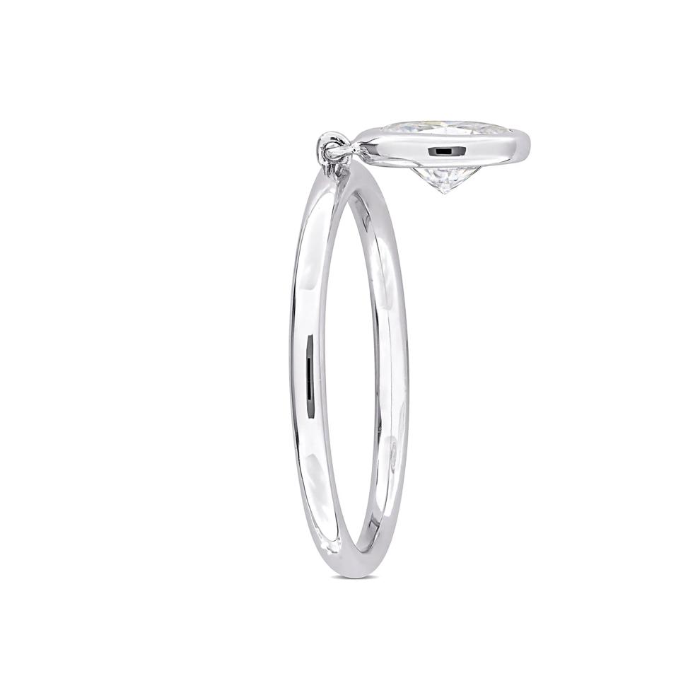 Lab-Created Moissanite Oval Bezel Dangle Ring in Sterling Silver – Image 3 of 6