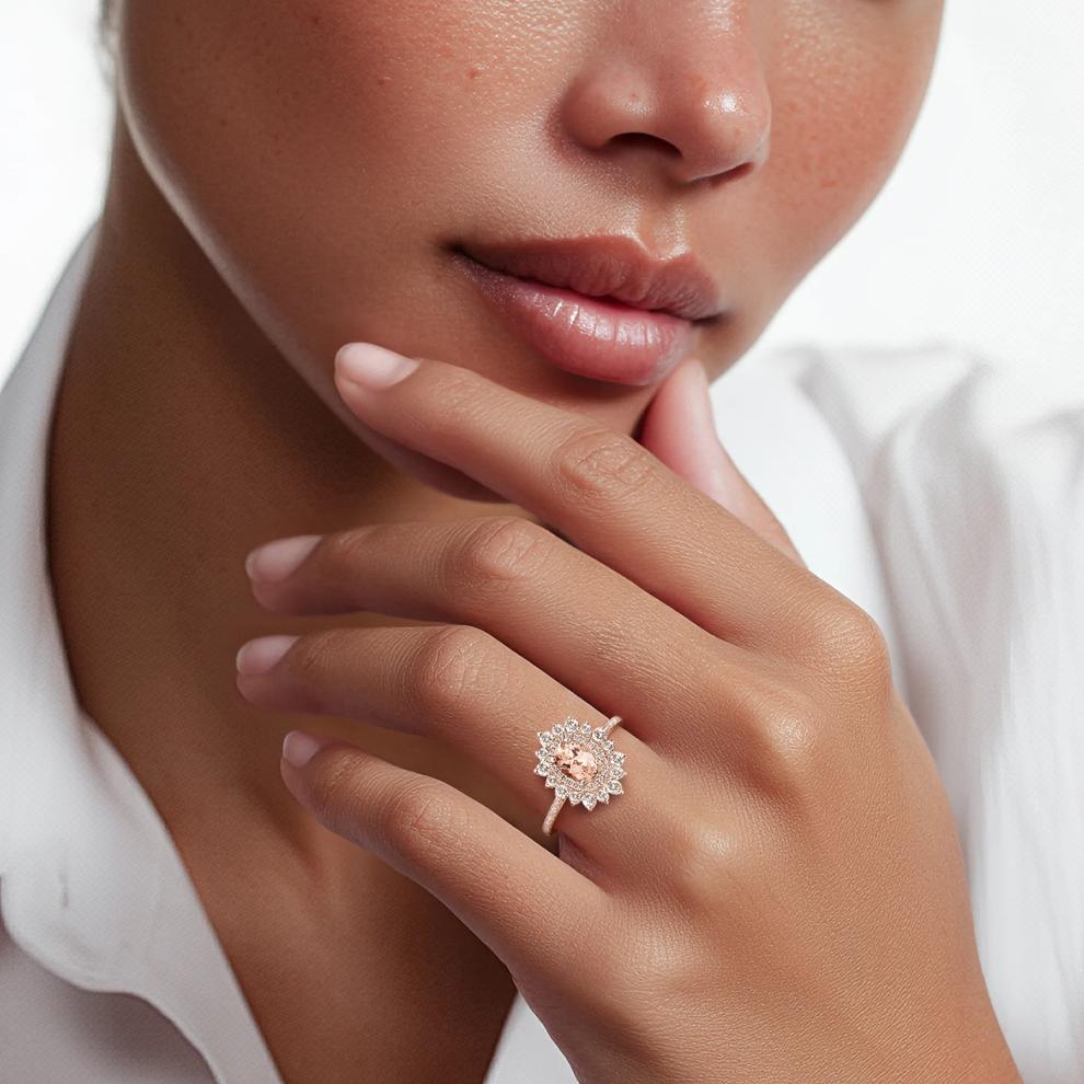 Morganite &amp; 3/4 ct. tw. Diamond Ring in 14K Rose Gold – Image 4 of 4