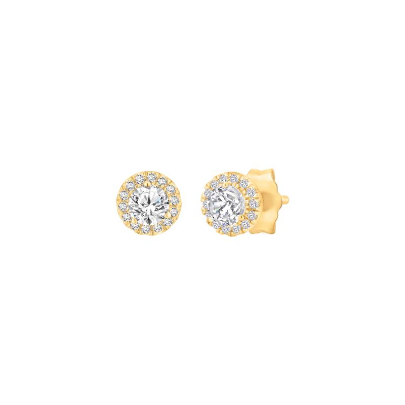 Lab Grown Diamond Halo Stud Earrings in 10K Yellow Gold &#40;1/2 ct. tw.&#41; – Image 1 of 6
