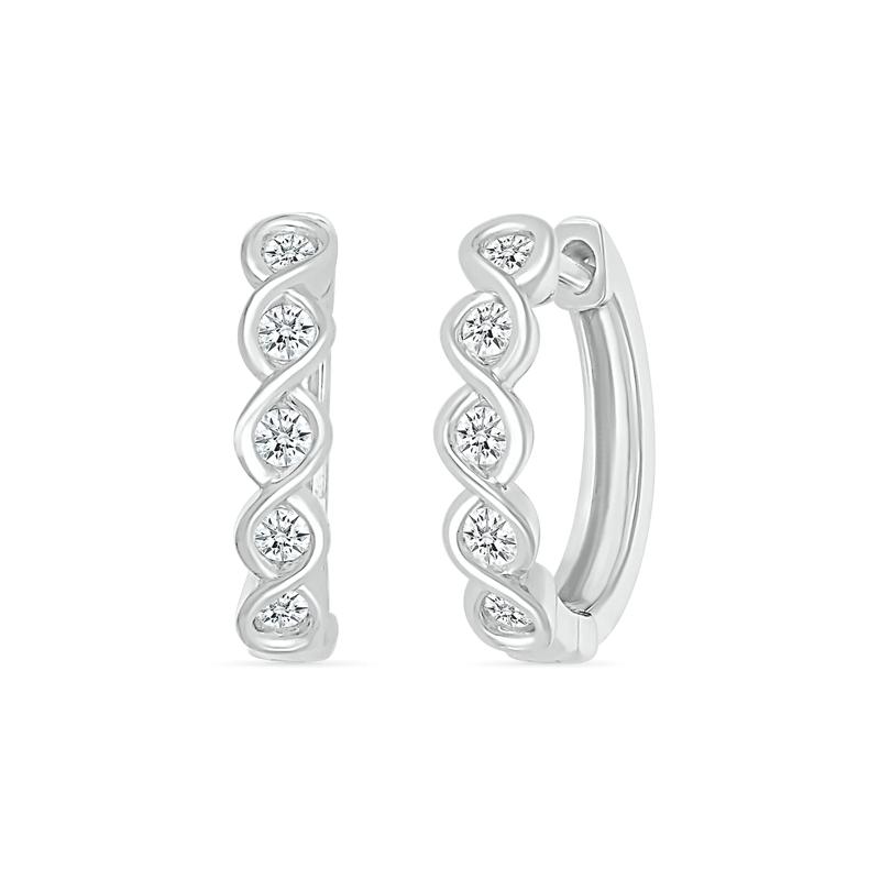 Diamond Twist Hoop Earrings in 10K White Gold &#40;1/5 ct. tw.&#41; – Image 1 of 3