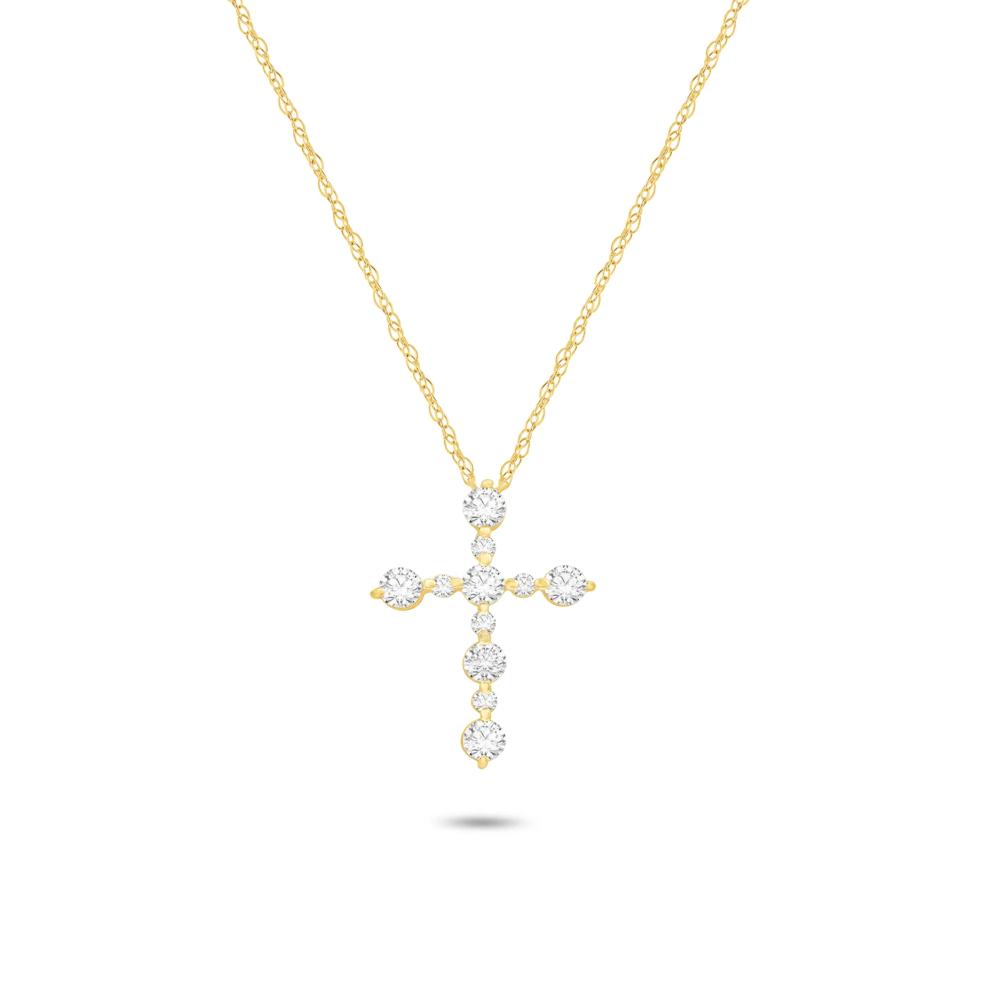 Lab Grown Diamond Cross Pendant Necklace in 14K Yellow Gold (1 ct. tw.) – Image 1 of 4