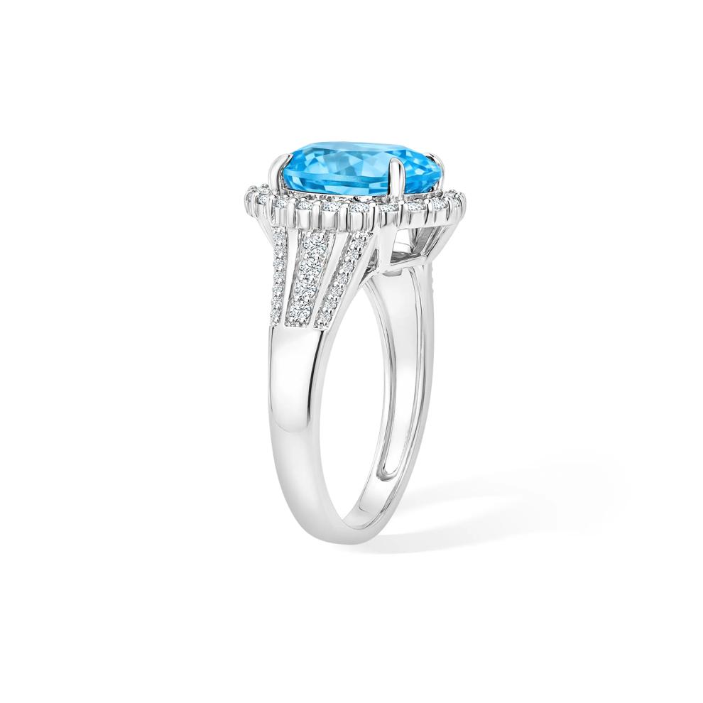 Blue Topaz &amp; Diamond Halo Ring in 10K White Gold (1/2 ct. tw.) – Image 3 of 4