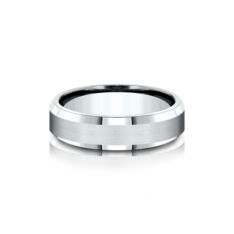 Men&rsquo;s Bevel Edge Satin Wedding Band in Platinum, 6MM – Image 1 of 3