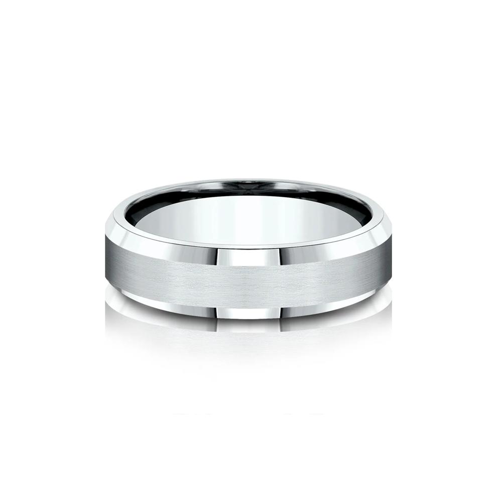 Men&rsquo;s Bevel Edge Satin Wedding Band in Platinum, 6MM – Image 1 of 3