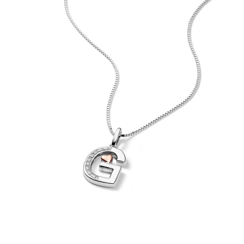 Diamond Accent Initial G Pendant in Sterling Silver and 14K Rose Gold – Image 4 of 5