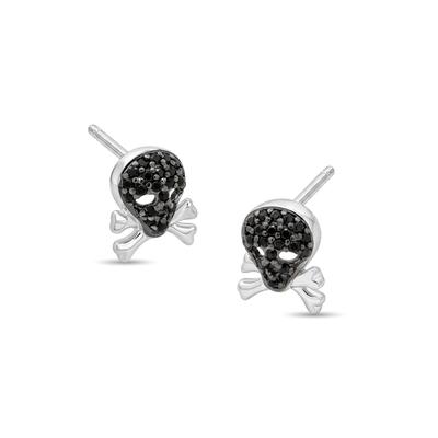 Black Diamond Skull Stud Earrings in Sterling Silver (1/8 ct. tw.)